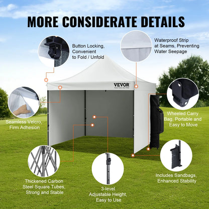 Tenda de gazebo para áreas externas VEVOR Pop Up Canopy Tent 304,8 x 304,8 cm com paredes laterais e bolsa branca