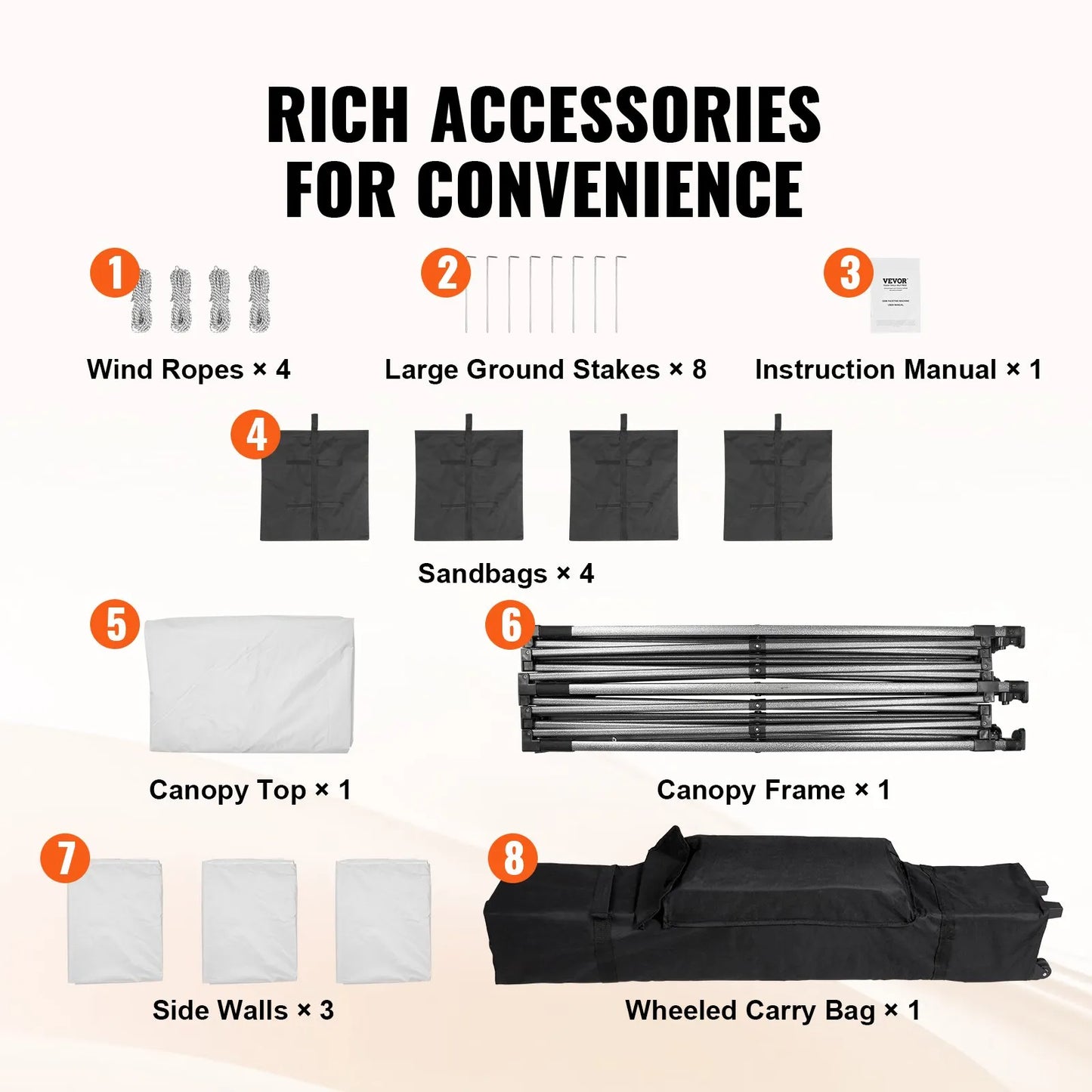 Tenda de gazebo para áreas externas VEVOR Pop Up Canopy Tent 304,8 x 304,8 cm com paredes laterais e bolsa branca