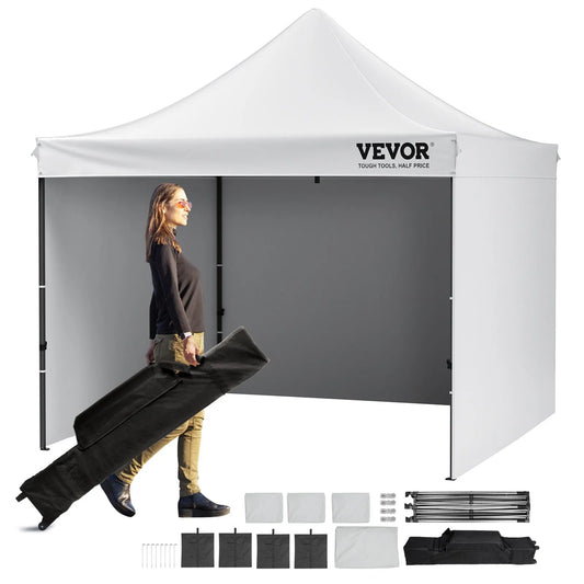Tenda de gazebo para áreas externas VEVOR Pop Up Canopy Tent 304,8 x 304,8 cm com paredes laterais e bolsa branca