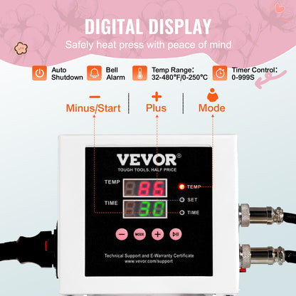 Prensa Térmica VEVOR 380x380 mm Rosa - Fácil e Eficiente