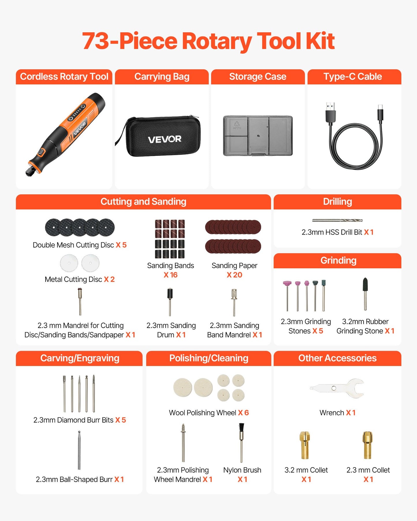 Kit Rotary Sem Fios VEVOR 73 Peças - Versátil e Potente