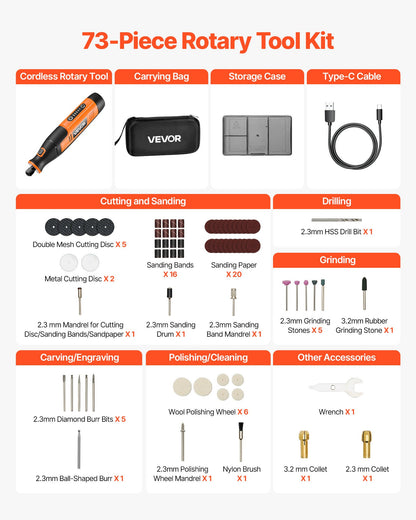 Kit Rotary Sem Fios VEVOR 73 Peças - Versátil e Potente