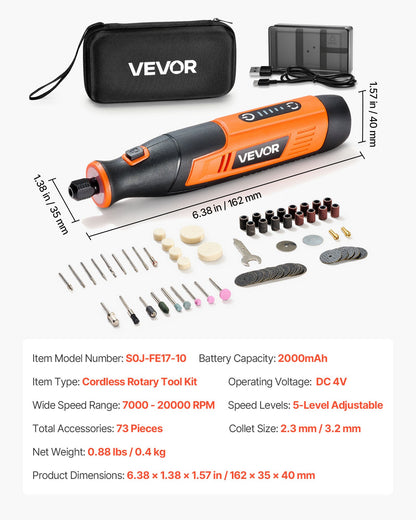 Kit Rotary Sem Fios VEVOR 73 Peças - Versátil e Potente