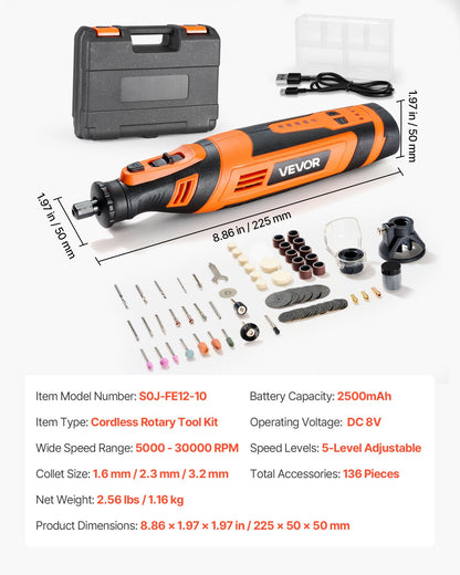 Kit Ferramenta Rotativa Sem Fios 136 Peças VEVOR