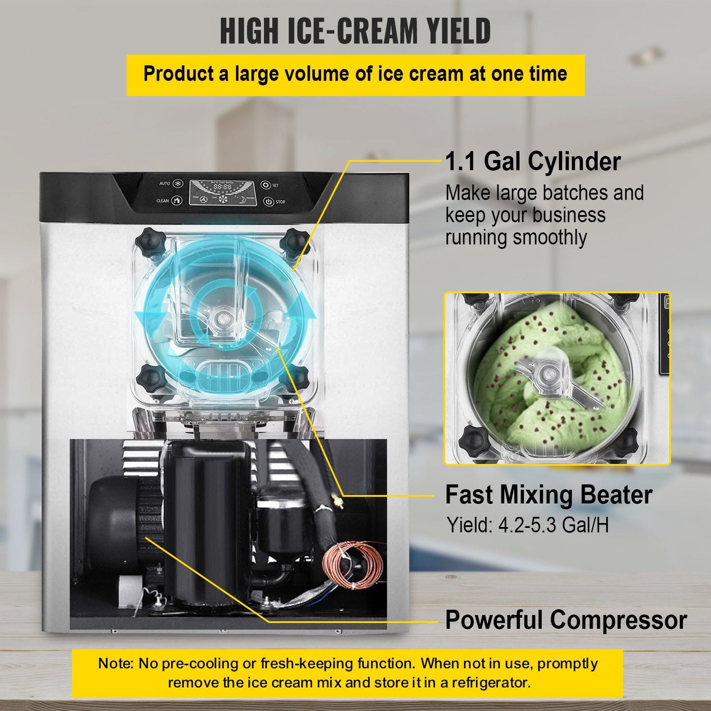 Máquina Comercial de Gelado Duro 16-20L/h Aço Inox