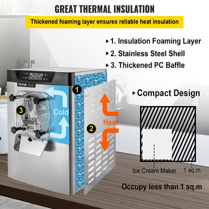 Máquina Comercial de Gelado Duro 16-20L/h Aço Inox
