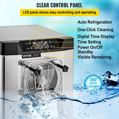 Máquina Comercial de Gelado Duro 16-20L/h Aço Inox