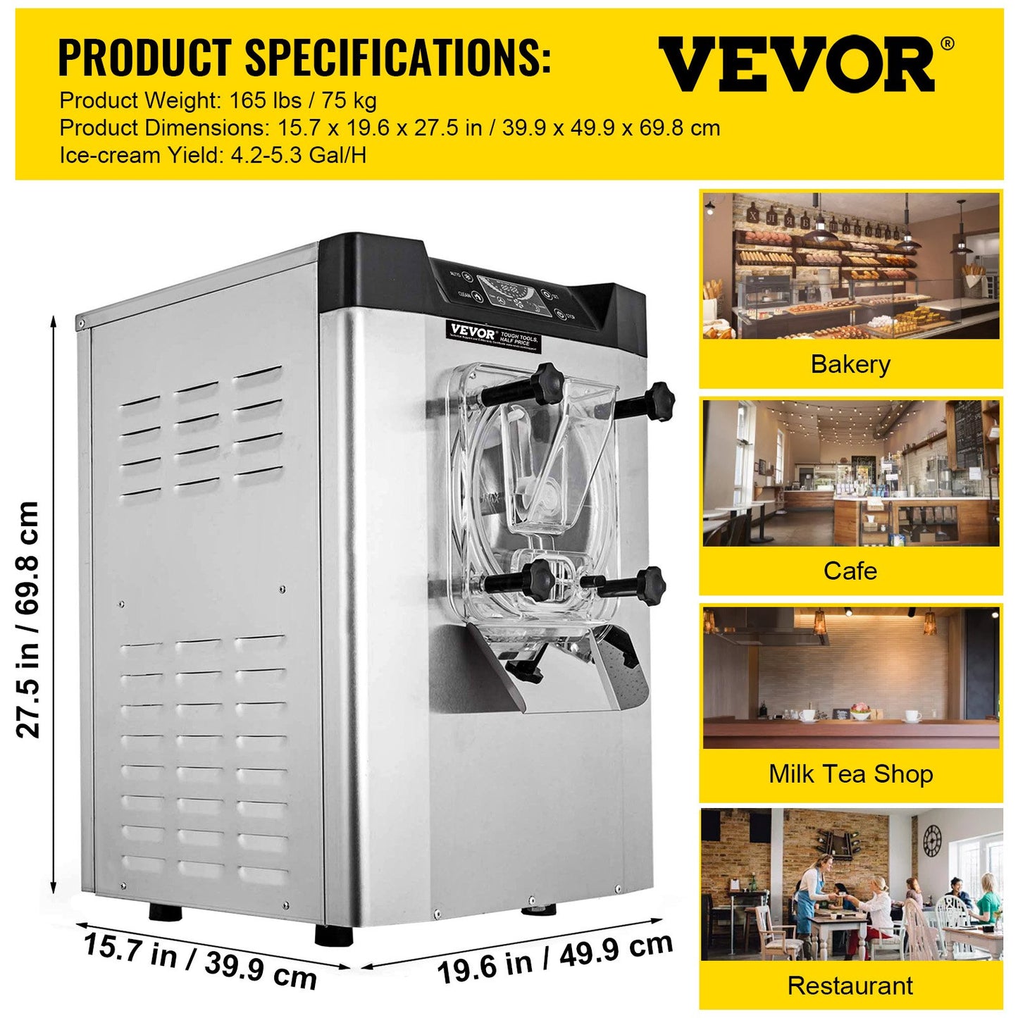 Máquina Comercial de Gelado Duro 16-20L/h Aço Inox