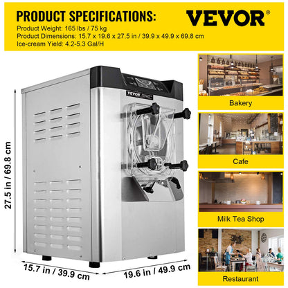 Máquina Comercial de Gelado Duro 16-20L/h Aço Inox