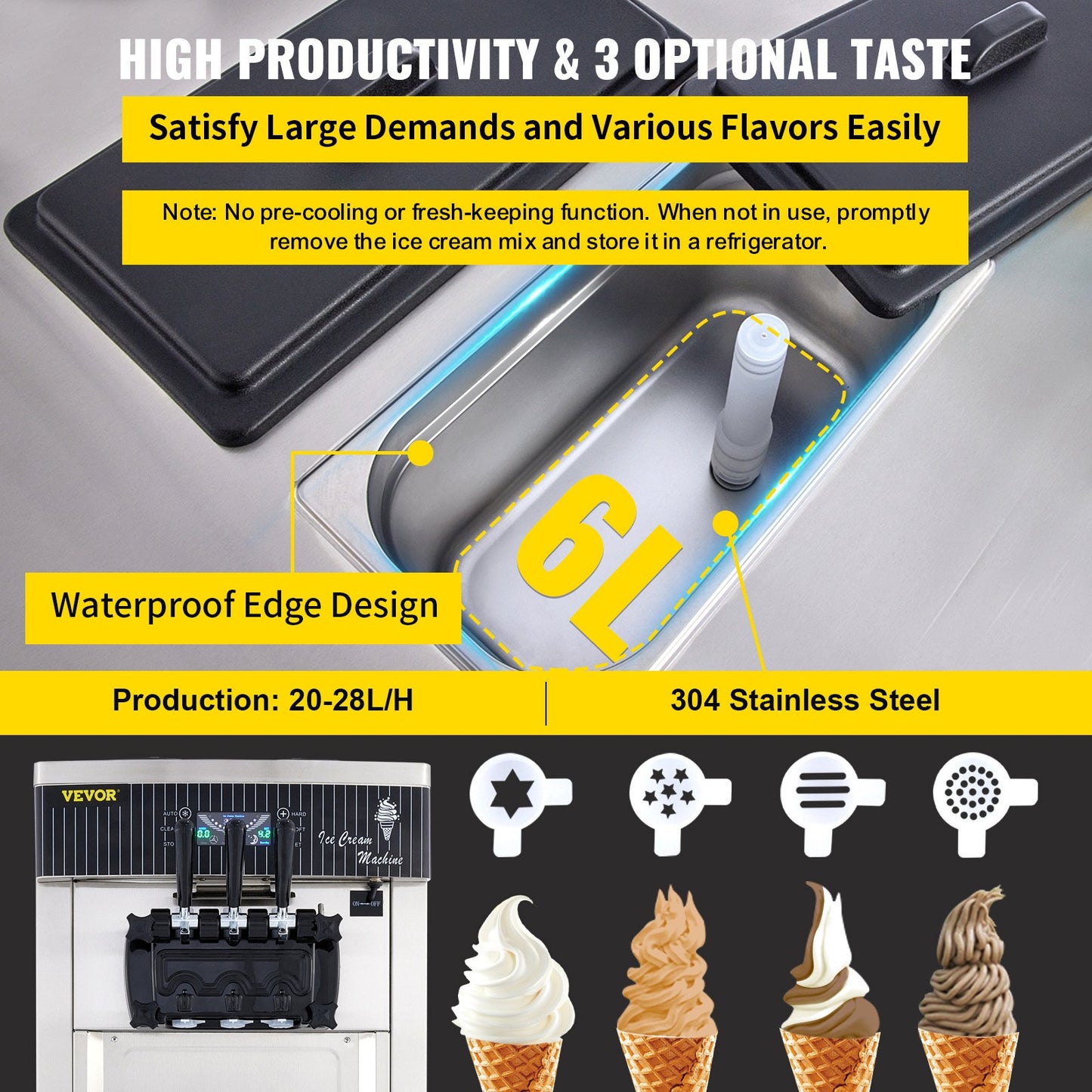 Máquina de Gelado Suave VEVOR 2200W para Negócios