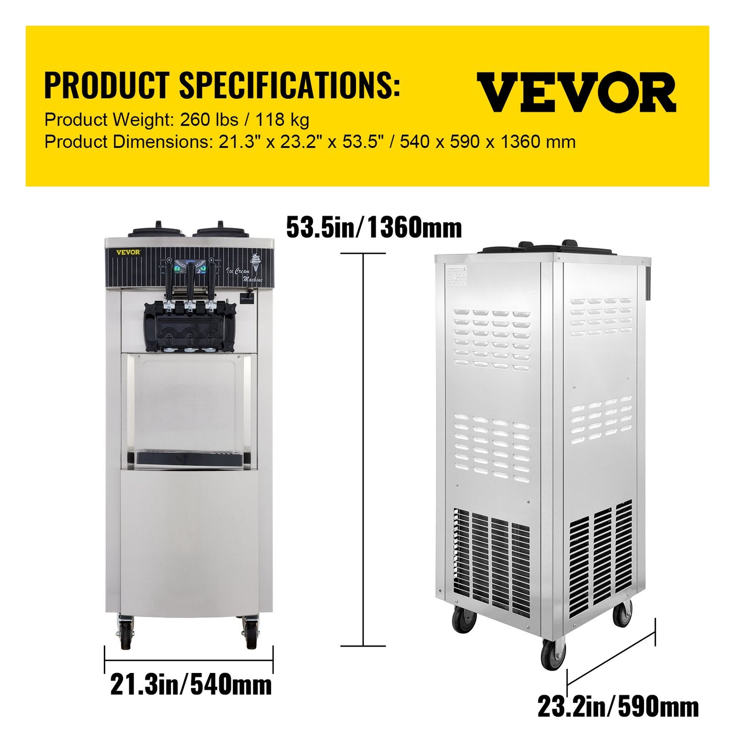 Máquina de Gelado Suave VEVOR 2200W para Negócios