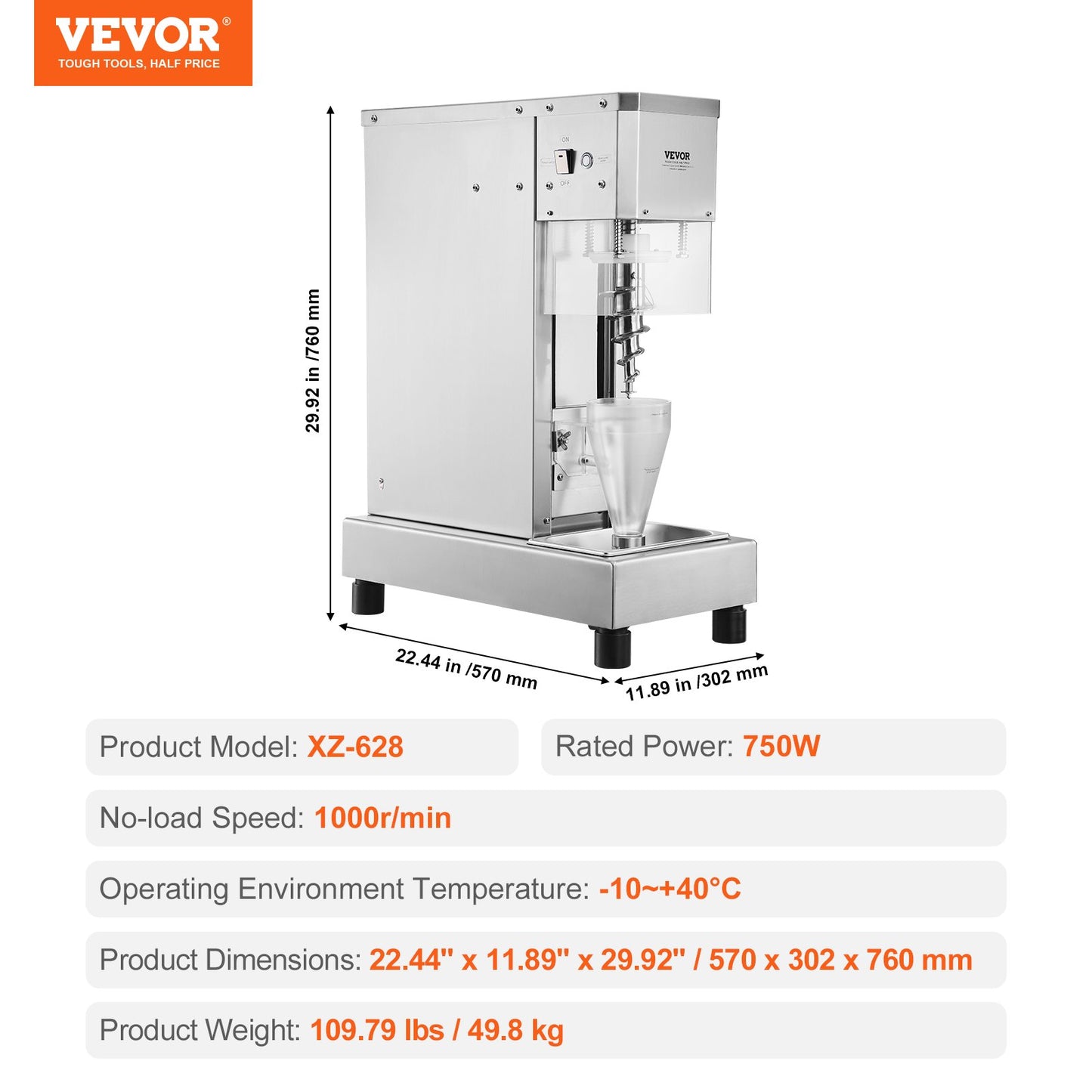 Misturadora de Gelados VEVOR 750W Alta Velocidade