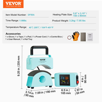 Prensa de Bonés VEVOR Mini com Painel Digital