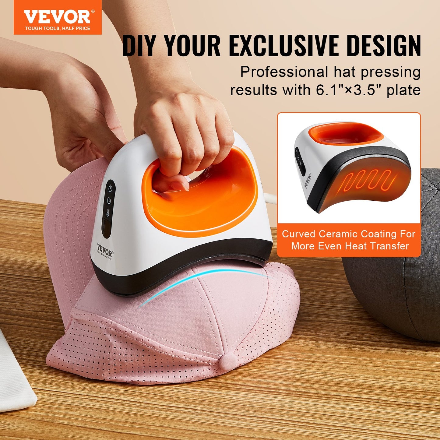Prensa de Chapéus VEVOR Mini com 3 Níveis de Calor