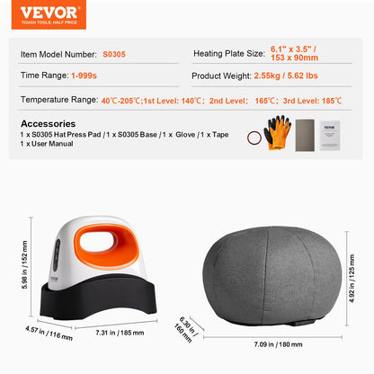 Prensa de Chapéus VEVOR Mini com 3 Níveis de Calor