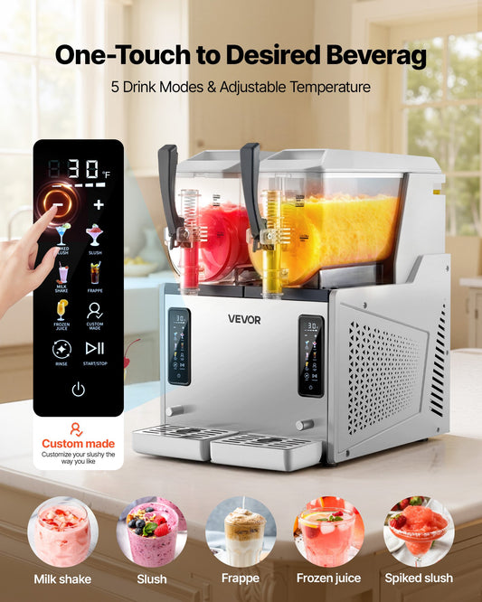 Máquina Slushy VEVOR 3L x 2 Tanques - Bebidas Geladas