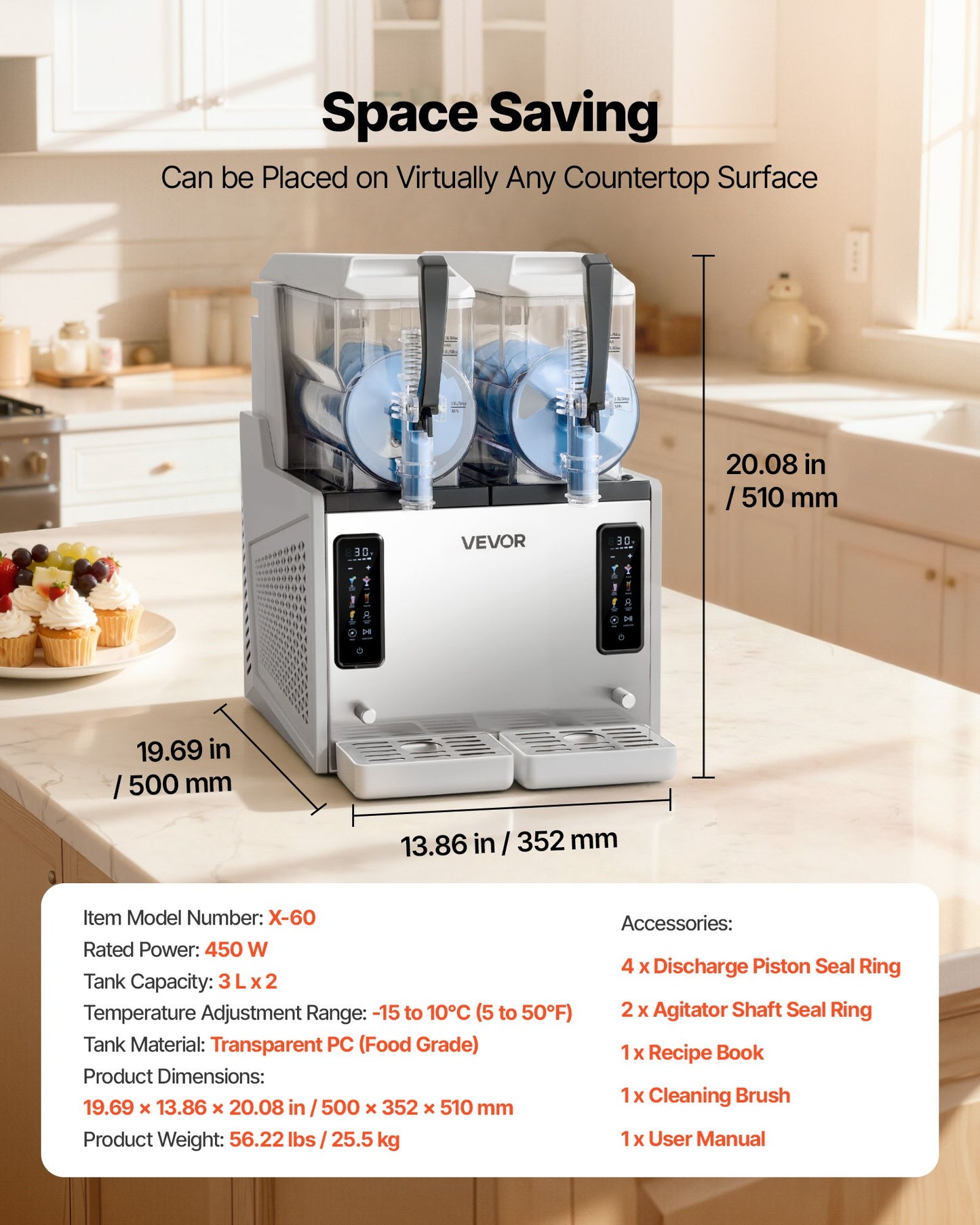 Máquina Slushy VEVOR 3L x 2 Tanques - Bebidas Geladas