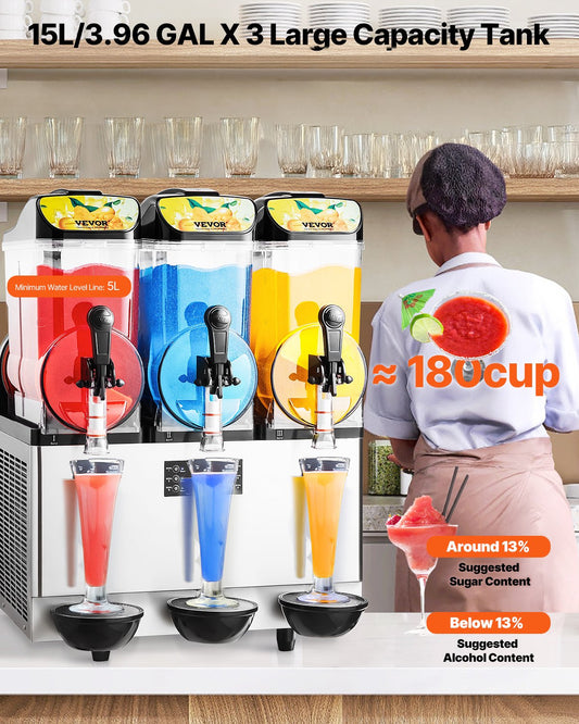 Máquina Slushy Tripla 15L VEVOR para Bebidas Congeladas