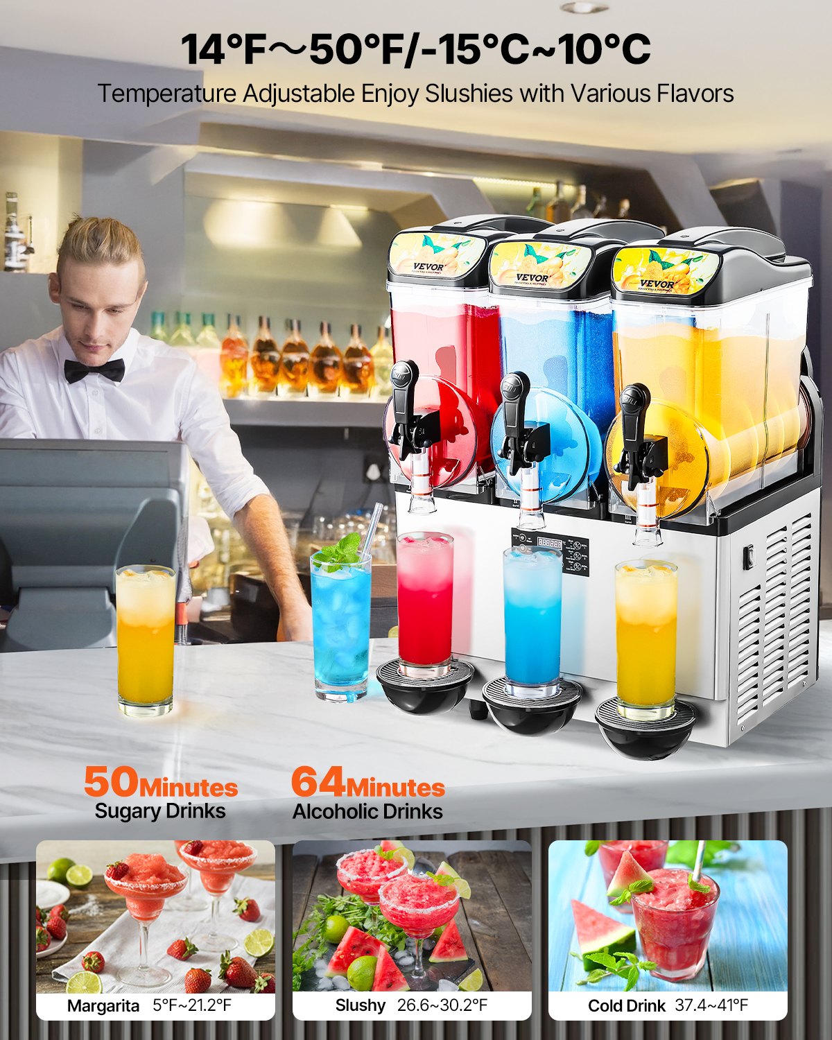 Máquina Slushy Tripla 15L VEVOR para Bebidas Congeladas
