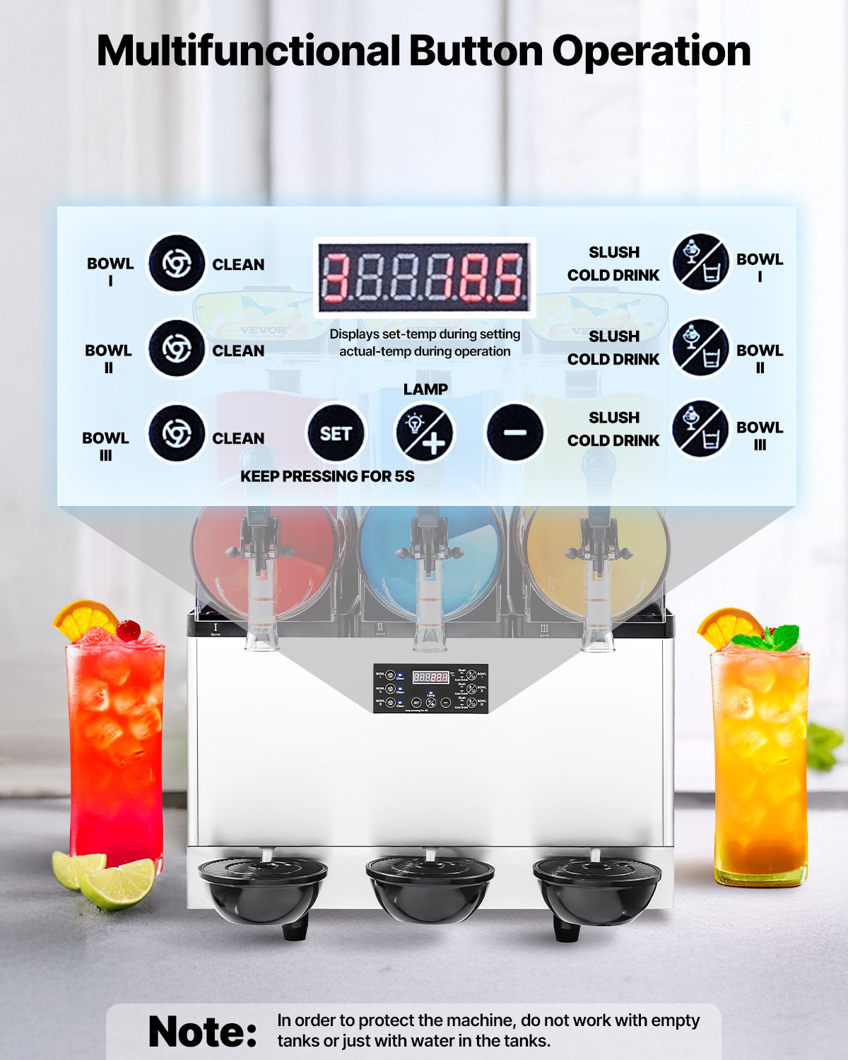 Máquina Slushy Tripla 15L VEVOR para Bebidas Congeladas