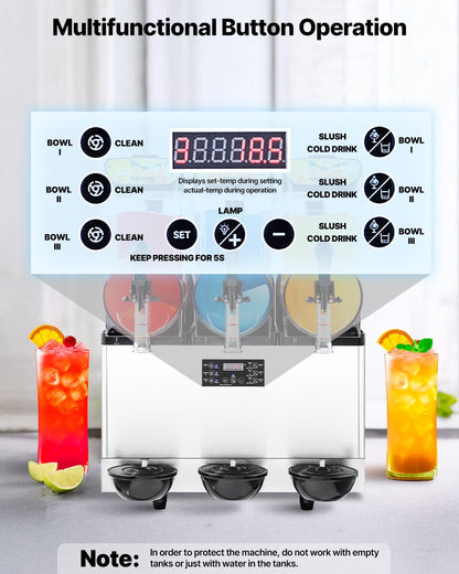 Máquina Slushy Tripla 15L VEVOR para Bebidas Congeladas