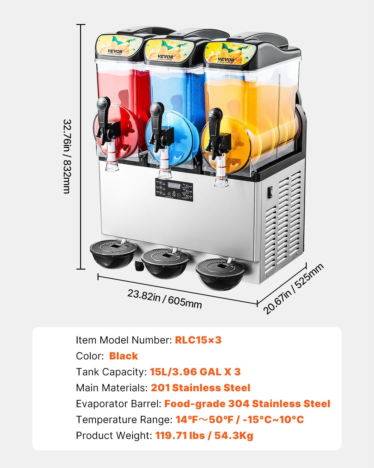 Máquina Slushy Tripla 15L VEVOR para Bebidas Congeladas