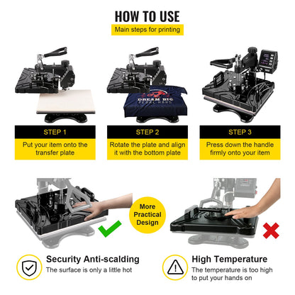 Prensa Térmica 6 em 1 VEVOR 12x15 Polegadas 1000W
