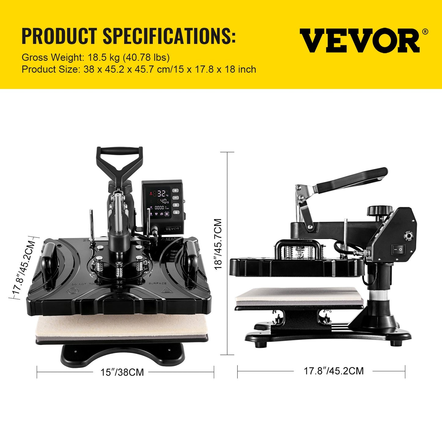 Prensa Térmica 6 em 1 VEVOR 12x15 Polegadas 1000W