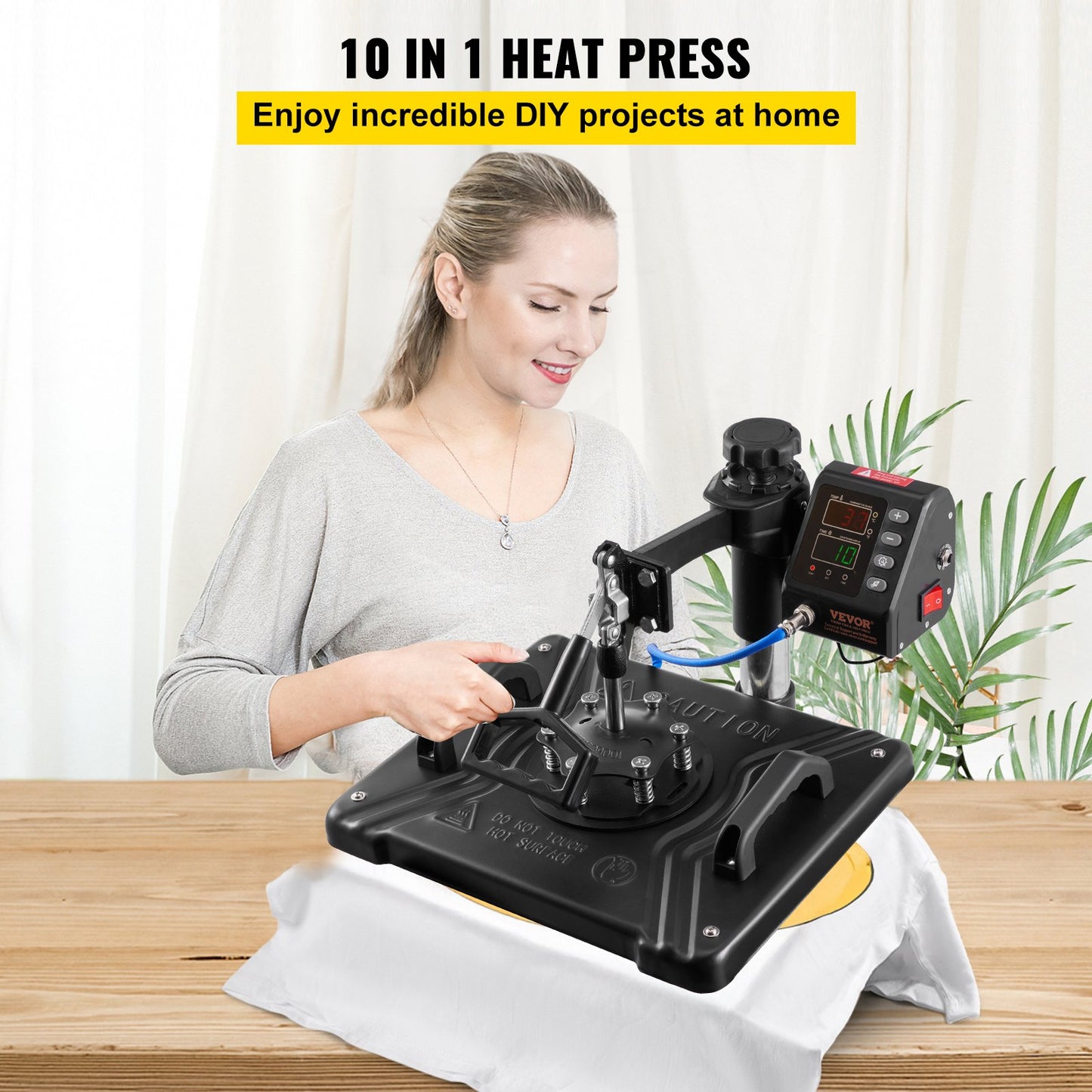 Prensa Térmica 10 em 1 VEVOR 1000W com Rotação 360°