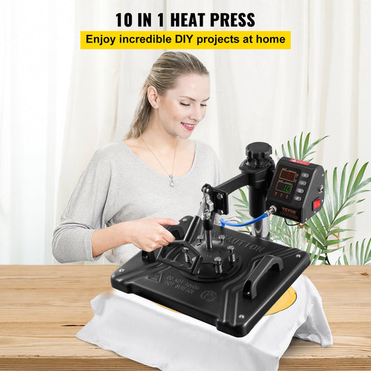 Prensa Térmica 10 em 1 VEVOR 1000W com Rotação 360°