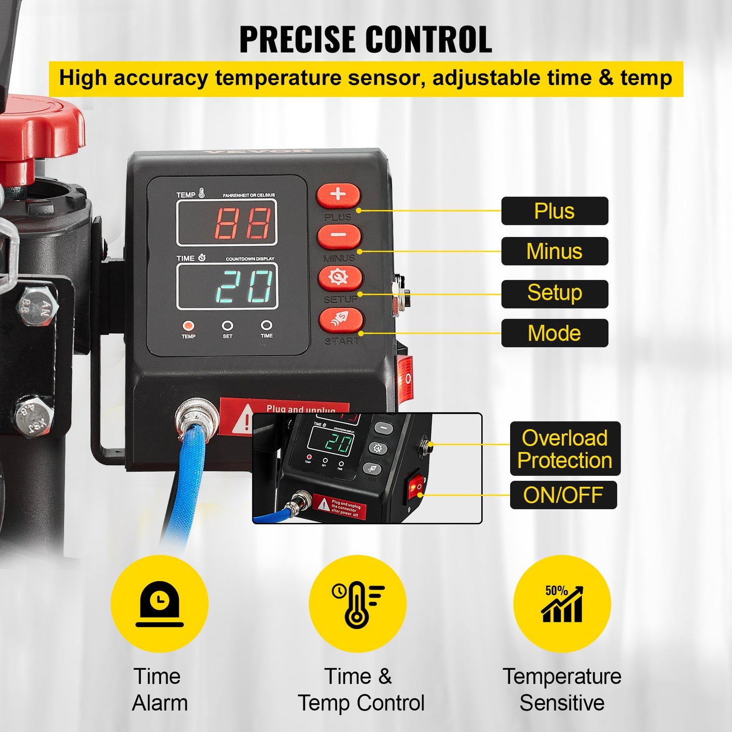 Prensa Térmica 10 em 1 VEVOR 1000W com Rotação 360°