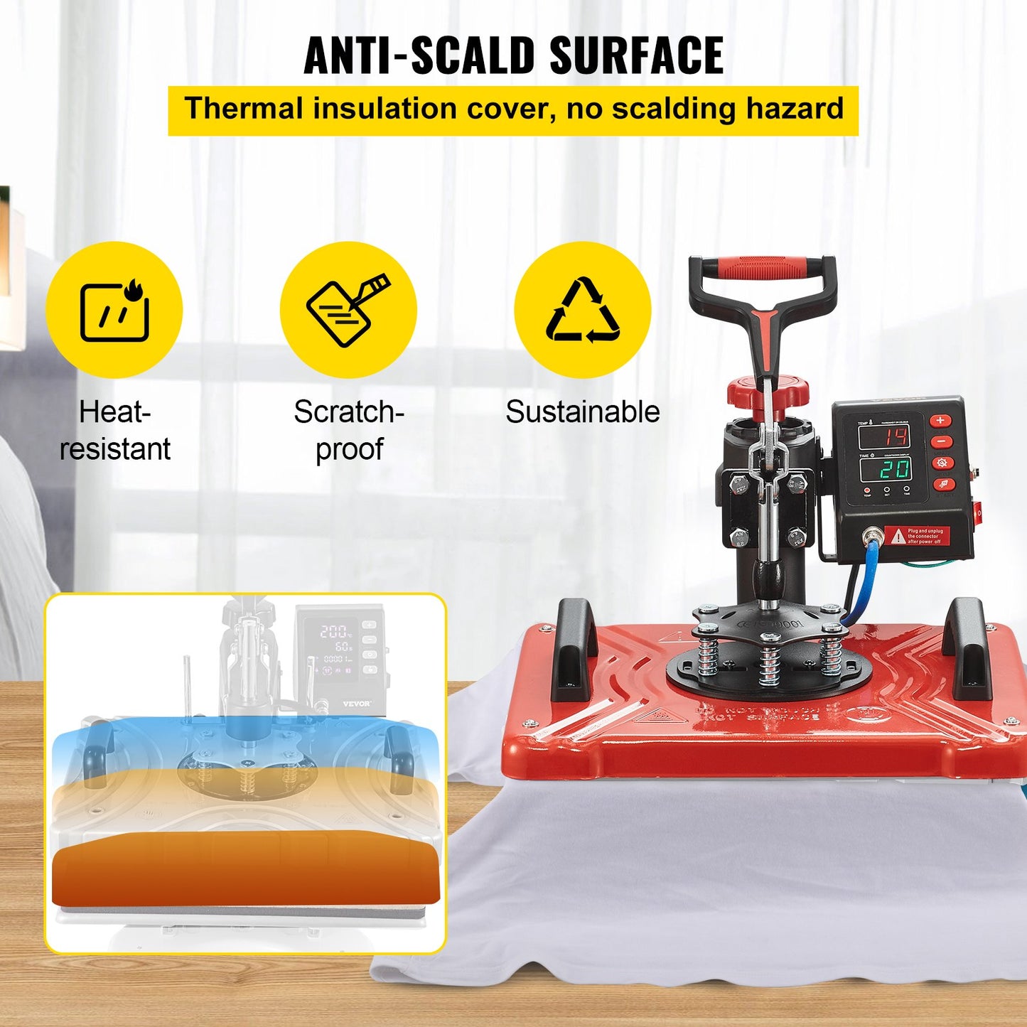 Prensa Térmica 10 em 1 VEVOR 1000W com Rotação 360°
