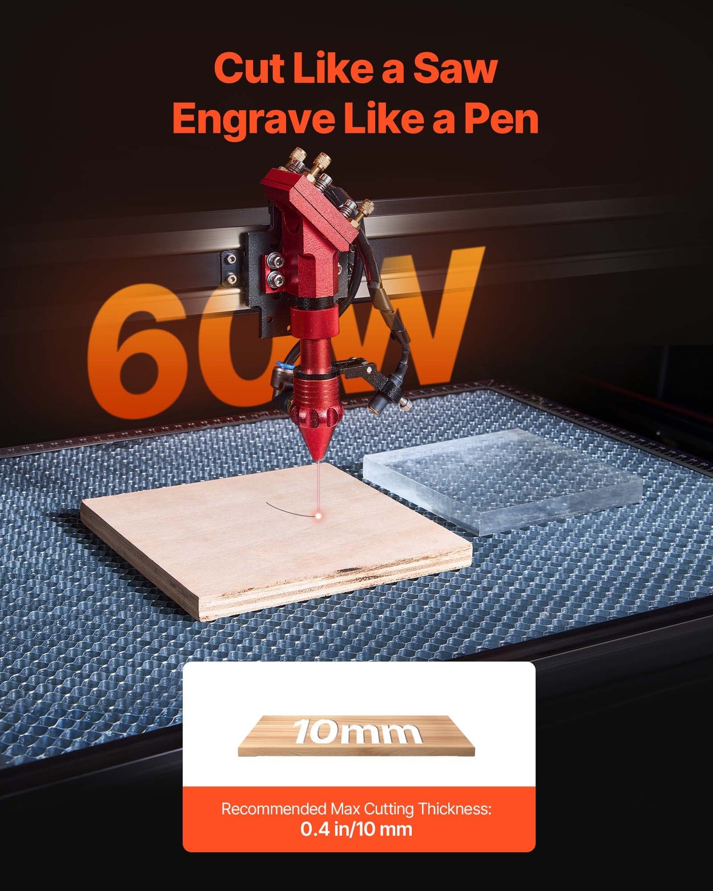 Gravadora Laser CO2 VEVOR 60W 600x400mm com Assistência de Ar