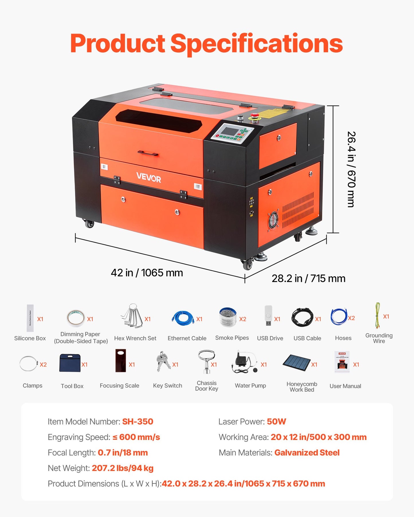 Gravadora Laser CO2 VEVOR 50W 500x300mm Profissional