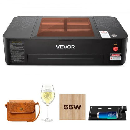 Gravadora Laser CO2 VEVOR 55W com Câmara 16MP e Eixo Rotativo