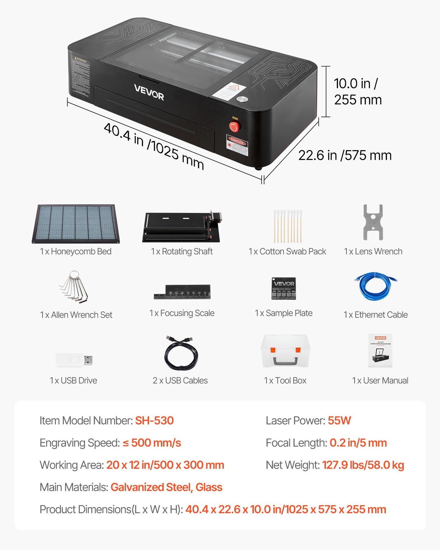 Gravadora Laser CO2 VEVOR 55W com Câmara 16MP e Eixo Rotativo