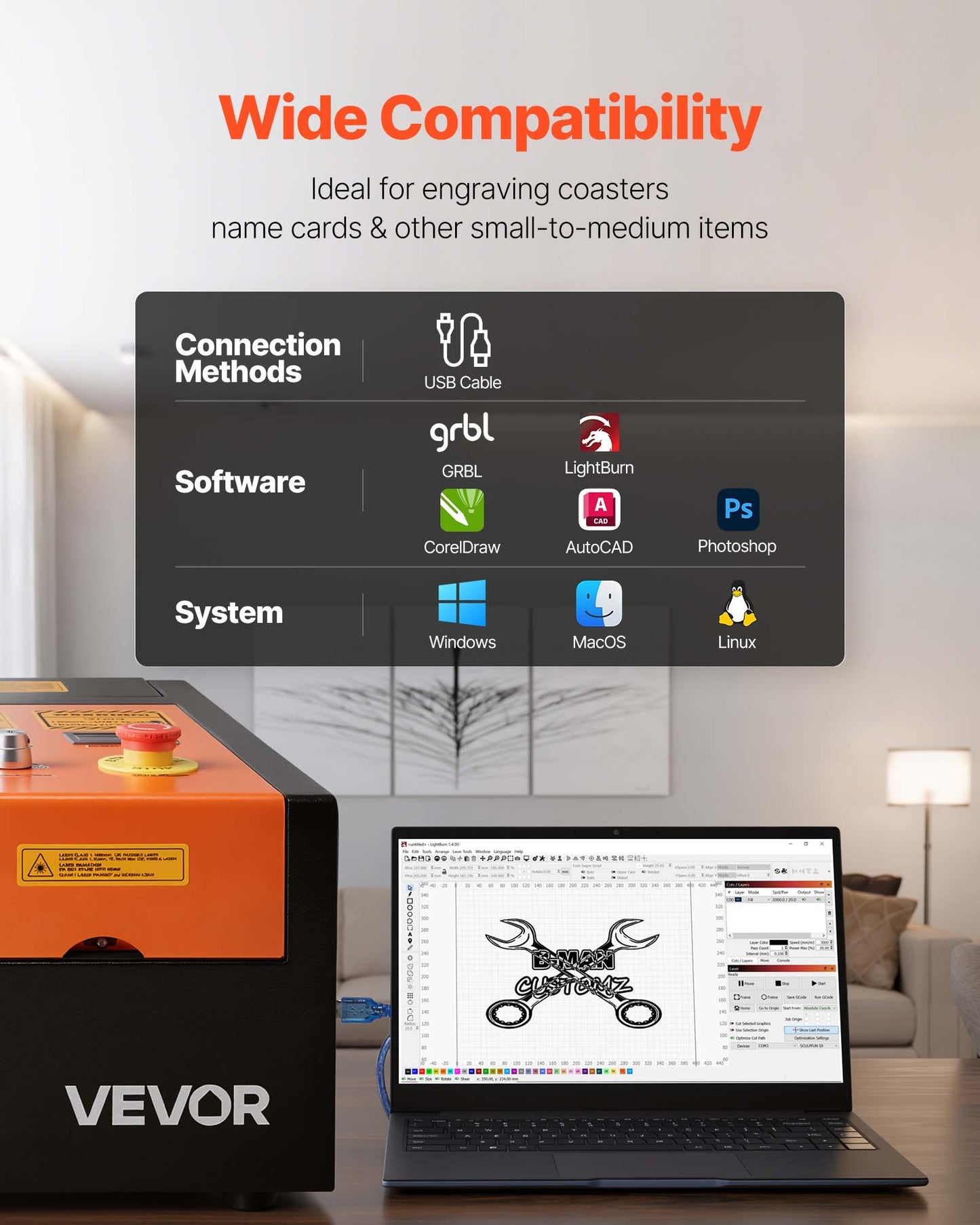 Gravadora Laser CO2 VEVOR 45W com Eixo Rotativo