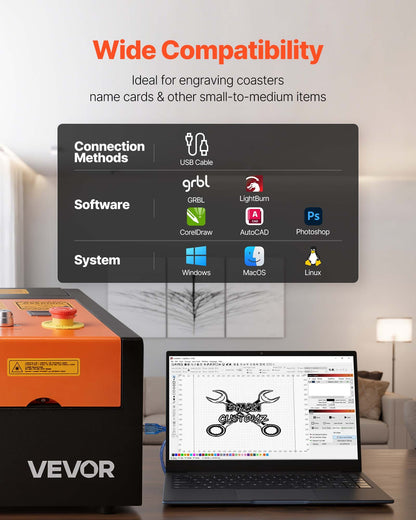 Gravadora Laser CO2 VEVOR 45W com Eixo Rotativo