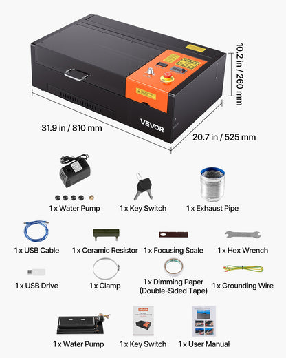 Gravadora Laser CO2 VEVOR 45W com Eixo Rotativo