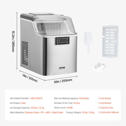 Máquina de Gelo VEVOR Portátil - 24 Cubos em 15 Minutos