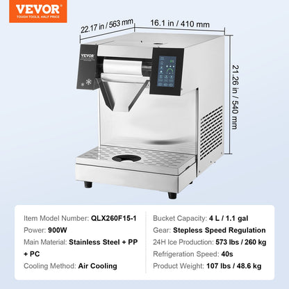 Máquina de Gelo Floco de Neve Comercial VEVOR 573L/24H