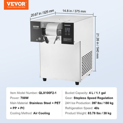 Máquina de Gelo Floco de Neve Comercial VEVOR 397L/24H