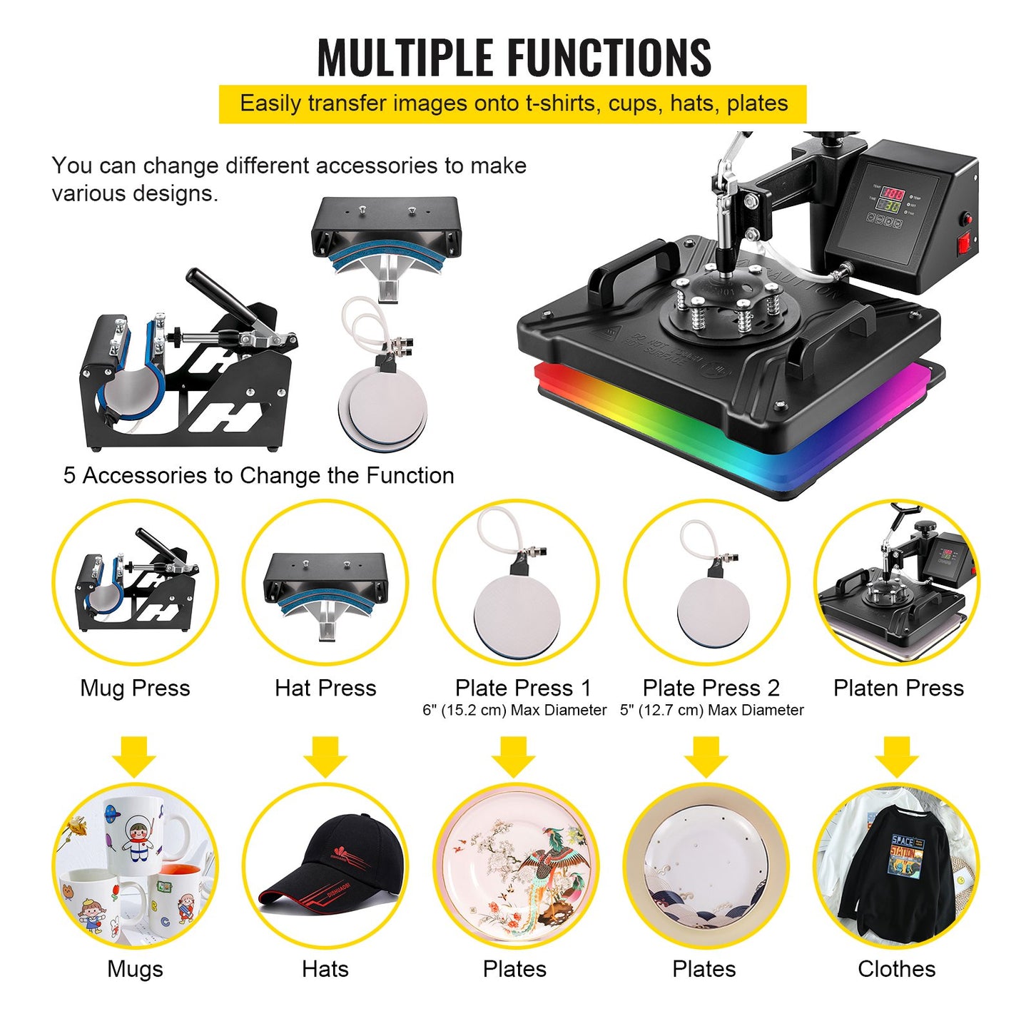 Máquina de Transferência Térmica 5 em 1 VEVOR 380x300mm