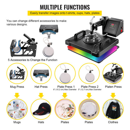 Máquina de Transferência Térmica 5 em 1 VEVOR 380x300mm