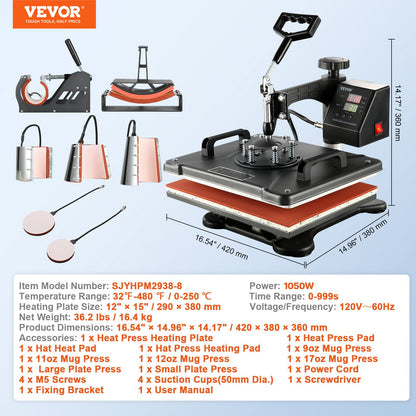 Máquina de Transferência Térmica 8 em 1 VEVOR 380x300mm