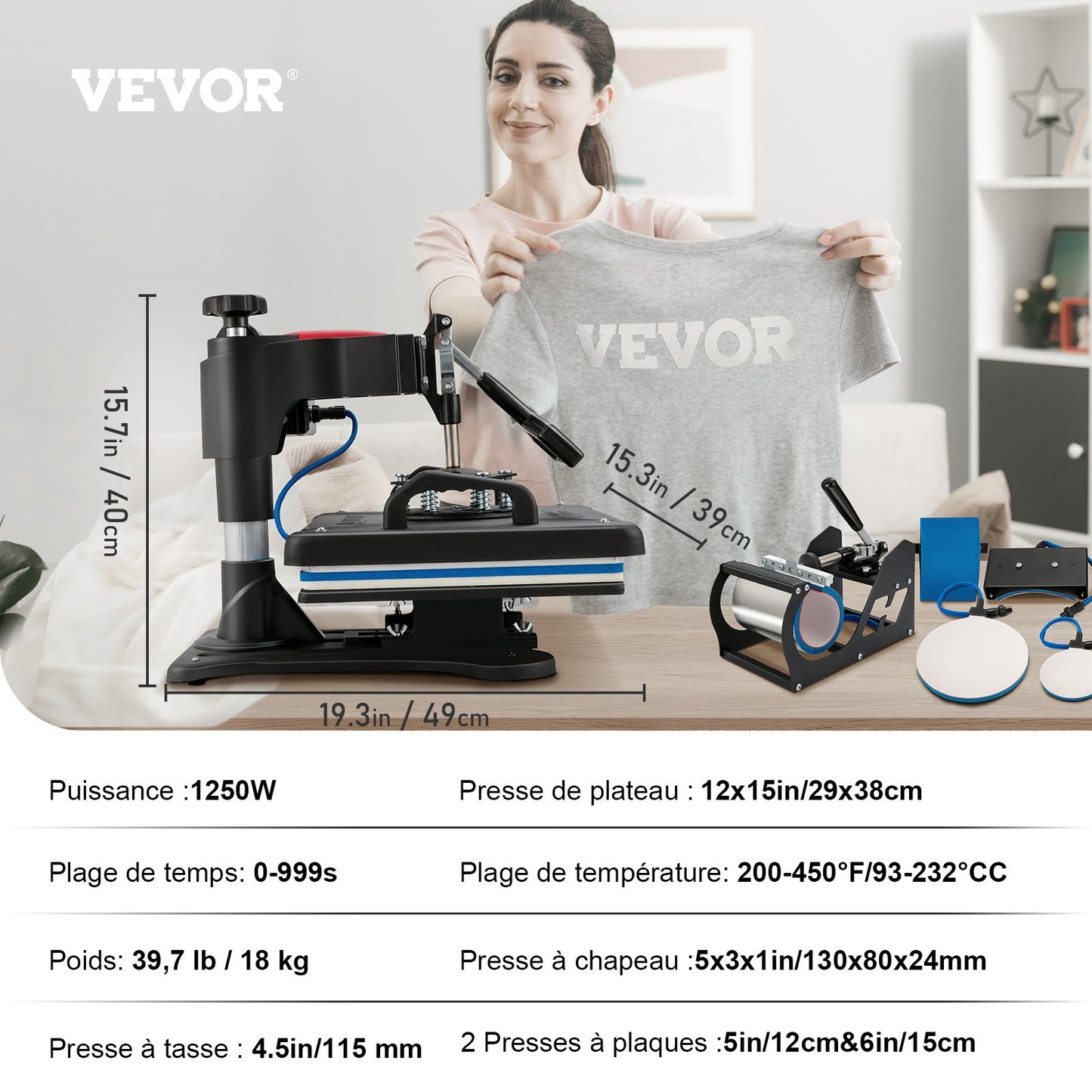 Prensa Térmica 5 em 1 VEVOR Digital 1250W