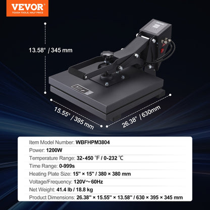 Prensa Térmica VEVOR 380x380 mm para Sublimação