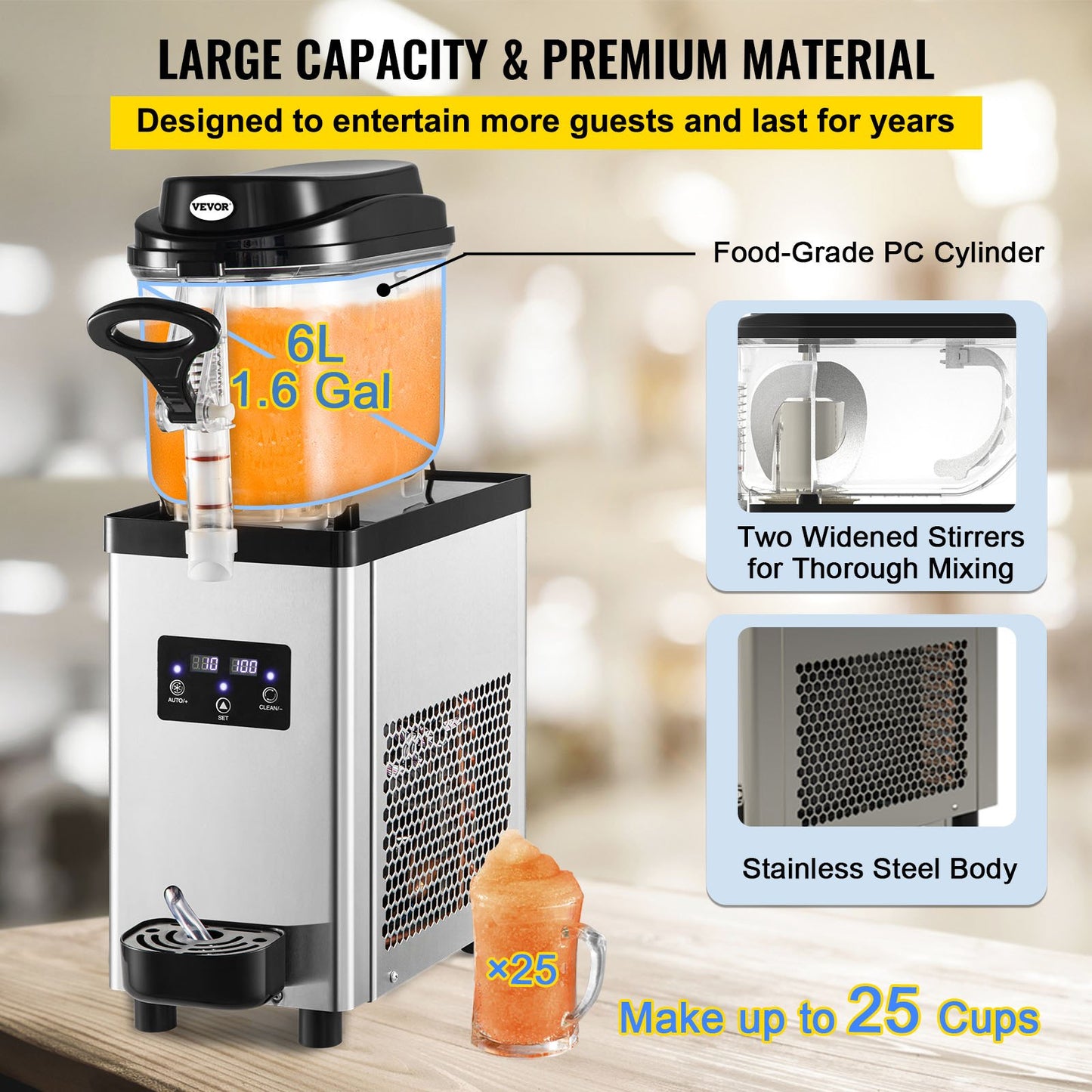 Máquina Slushy Comercial VEVOR 6L em Aço Inoxidável