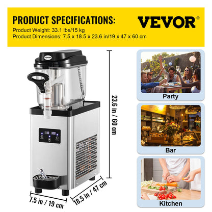 Máquina Slushy Comercial VEVOR 6L em Aço Inoxidável