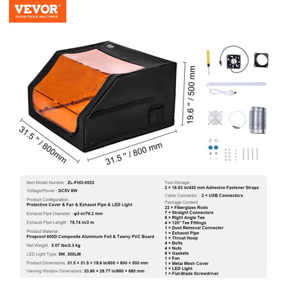 Proteção VEVOR para Gravadora Laser 800x800x500 mm